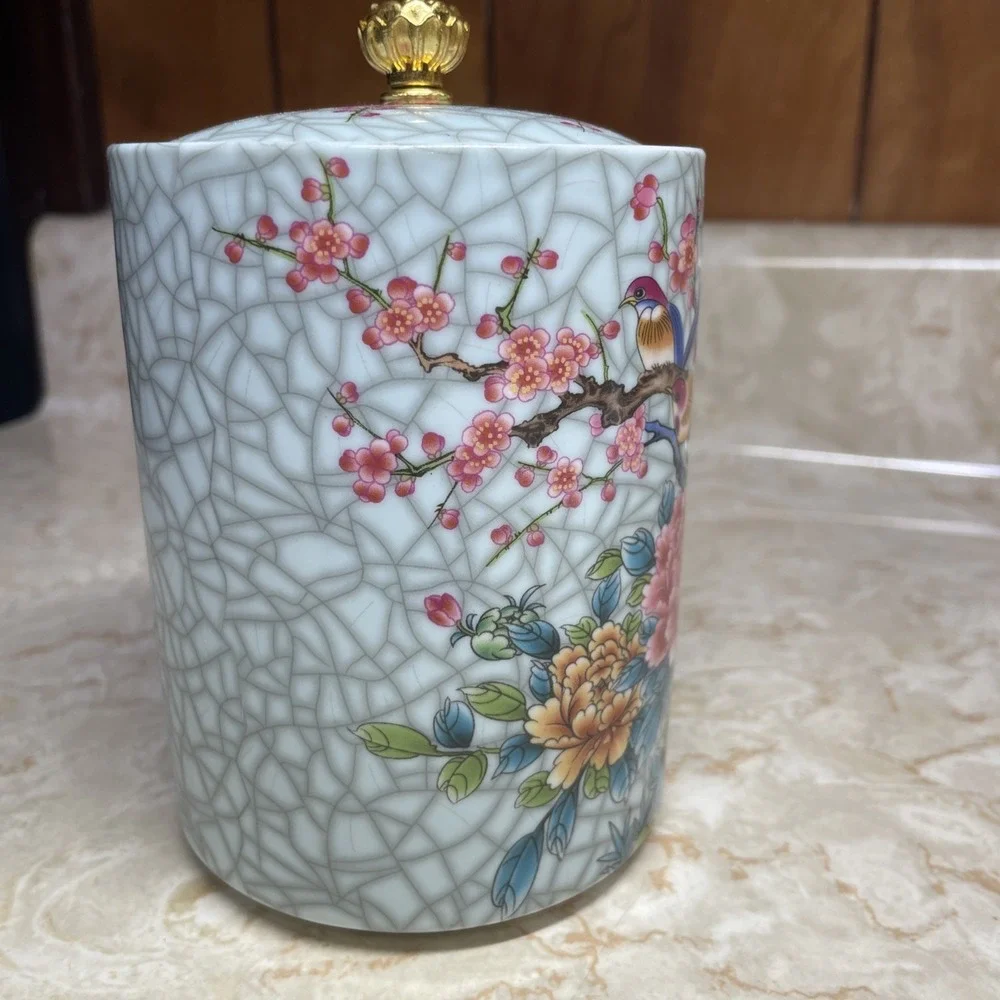 Beautiful Vibrant Ceramic Tea Canister 5x3.5